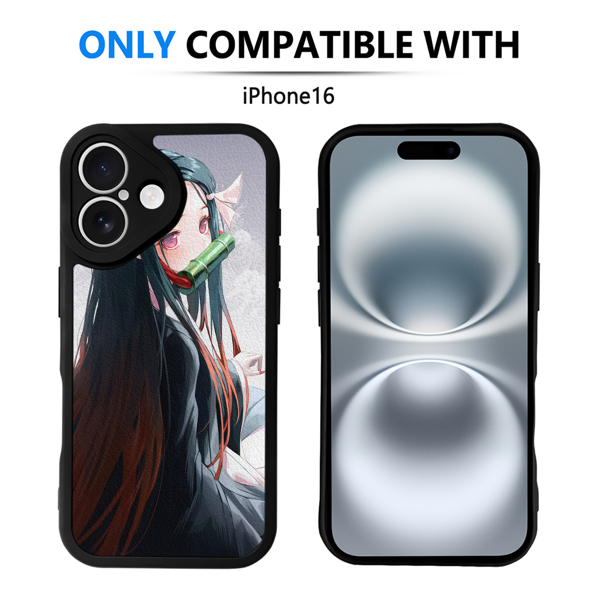 （画像用） 鬼滅の刃（きめつのやいば）竈門 禰󠄀豆子／かまど ねずこ Kamado Nezuko 【iPhone 16シリーズ対応】シリコンスマホケース（レザー調） 材質：シリコン
